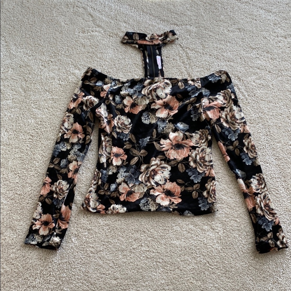 Floral Off-Shoulder Top - Black and Pink